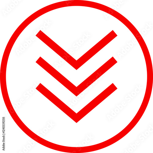 Icon red arrow direction down on a white background vector illustration.