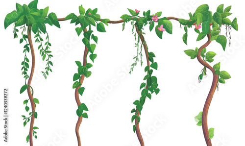 Minimalist Jungle Liana Climber Illustration with Twisted Stems and Foliage