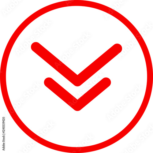 Icon red arrow direction down on a white background vector illustration.