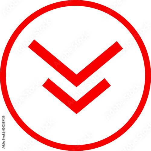 Icon red arrow direction down on a white background vector illustration.