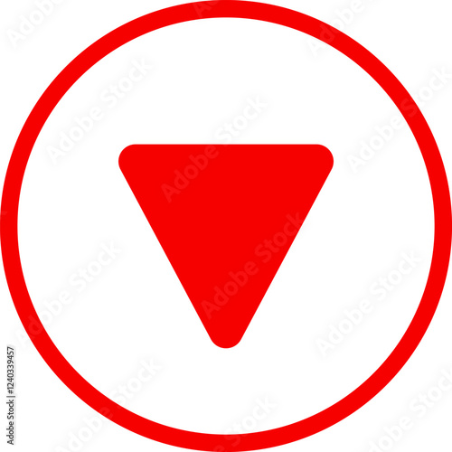 Icon red arrow direction down on a white background vector illustration.