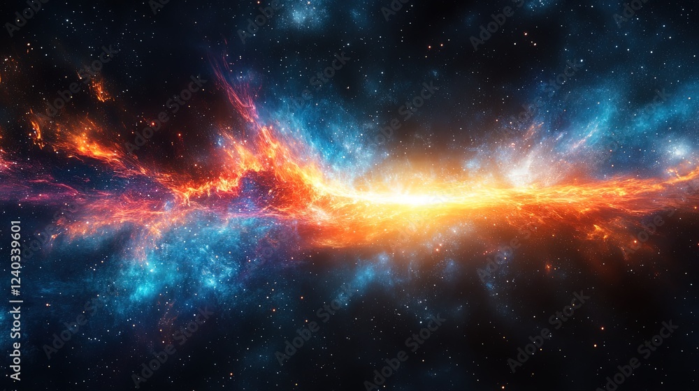 Naklejka premium A deep space-inspired abstract scene with cosmic shapes and colorful energy trails