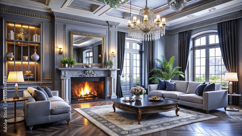Luxurious interior living room in a beautiful house