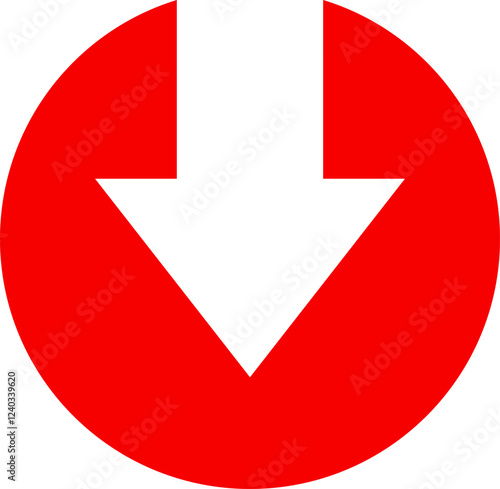 Icon red arrow direction down on a white background vector illustration.