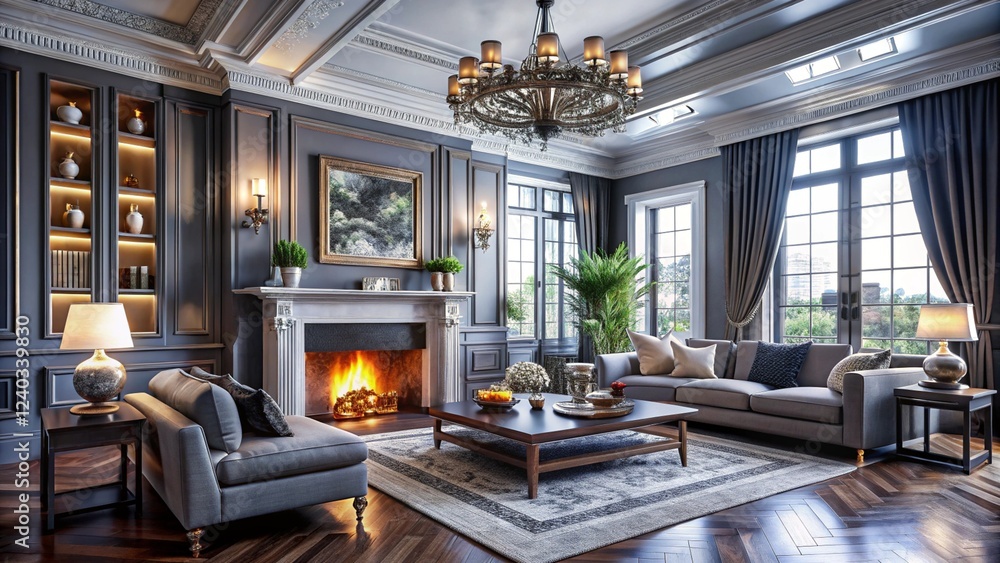 Luxurious interior living room in a beautiful house