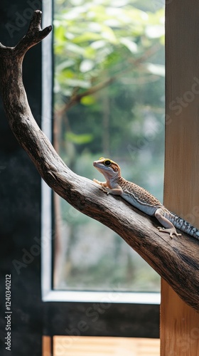 Leopard Gecko on a Branch by the Window photo