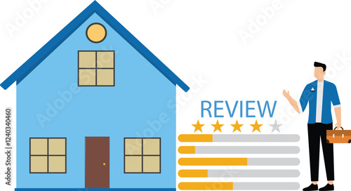 Business energy efficiency, energy savings at home or business industry, saving rate for reduce carbon footprint, man presents house with energy efficient rating class to save cost green energy