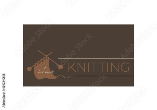 Business card for hobby and job. Knitting needles, product and text. Logo for hand made shop.