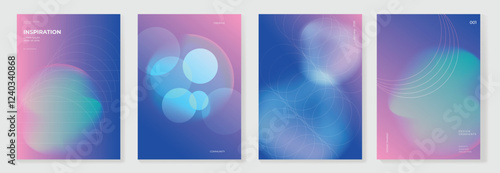 Modern gradient poster background vector set. Minimalist cover template with vibrant perspective geometric prism shapes in motion. Ideal design for social media, cover, banner, flyer.