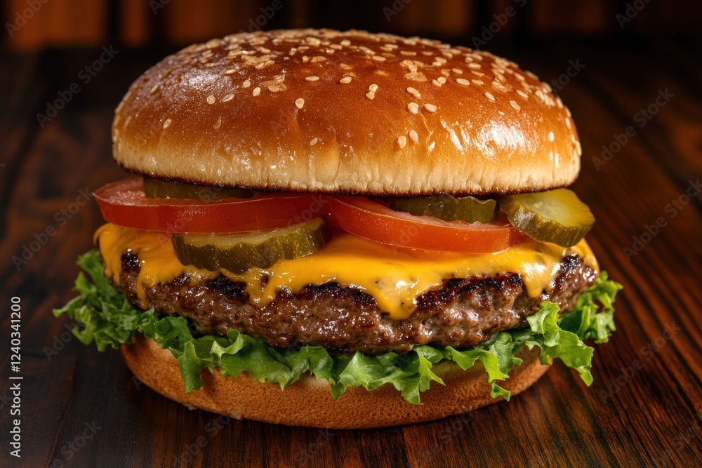 Juicy Cheeseburger on Wooden Table Juicy Cheeseburger on Wooden Table