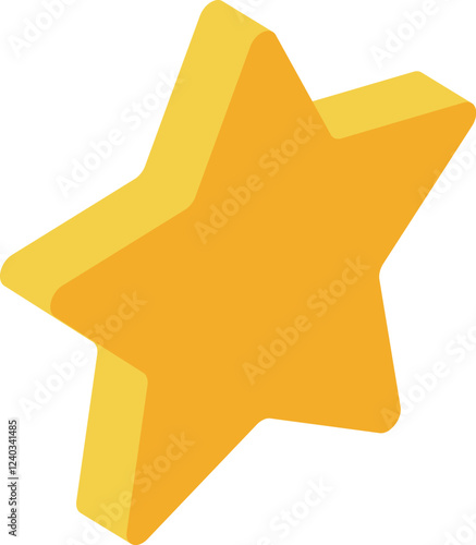 Simple, clean five pointed yellow star in isometric view, symbolizing success, achievement, and quality rating
