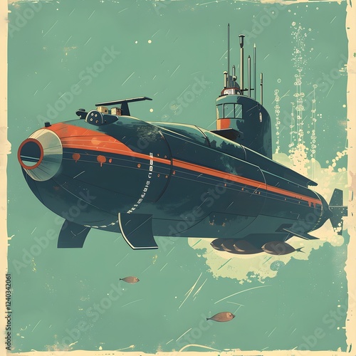 Wallpaper Mural Retro Submarine Illustration with Vintage Texture Torontodigital.ca
