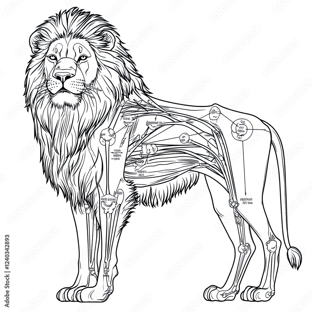 Obraz premium Lion Anatomy Coloring Page Educational Illustration for Kids
