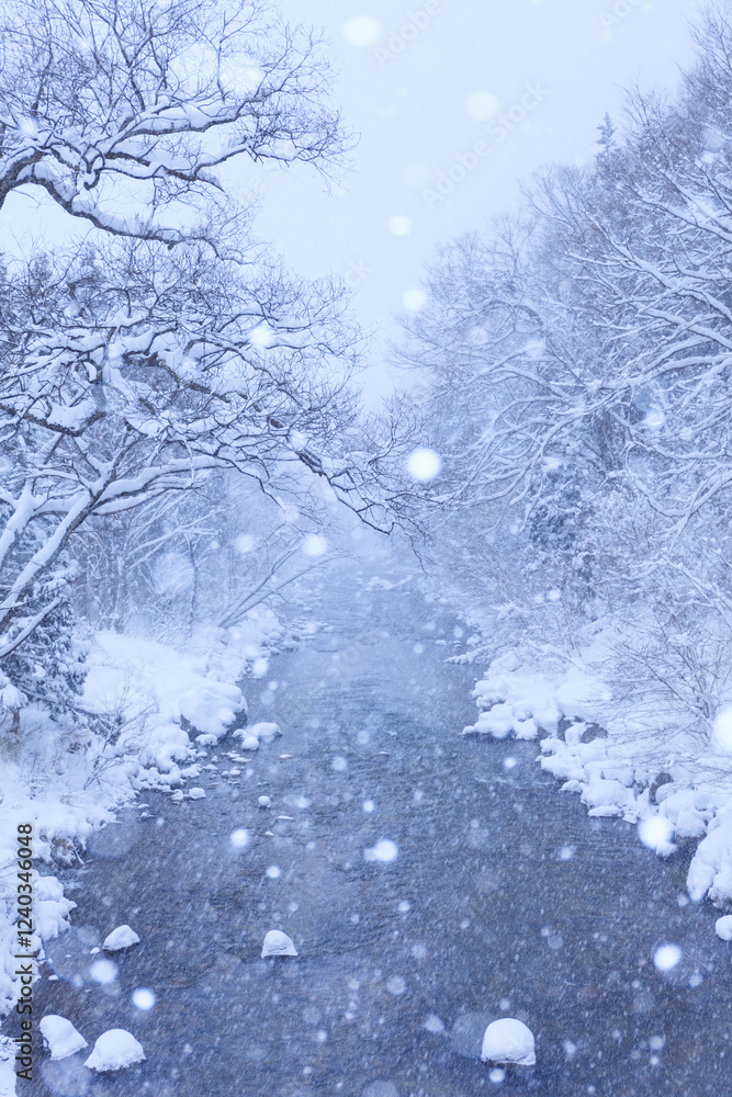 river and snow covered trees in winter river and snow covered trees in winter