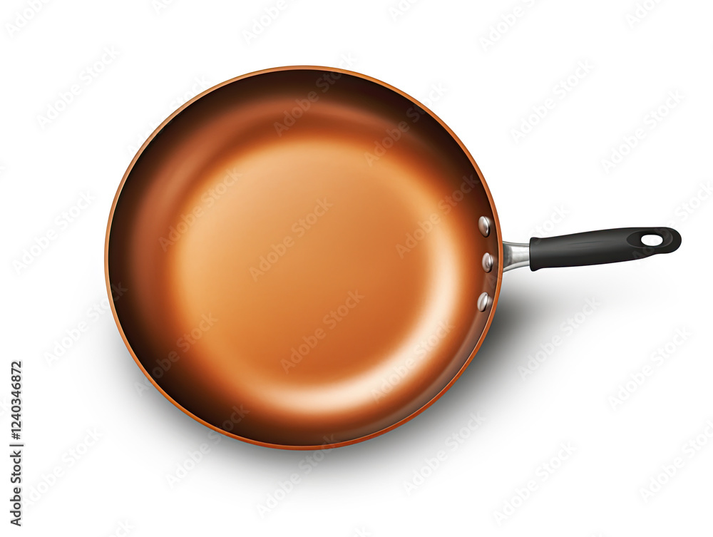Copper Frying Pan with Black Handle on White Background Copper Frying Pan with Black Handle on White Background