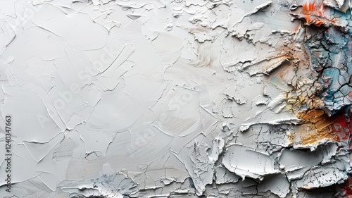 A painting of a wall with a white background and a lot of paint splatters