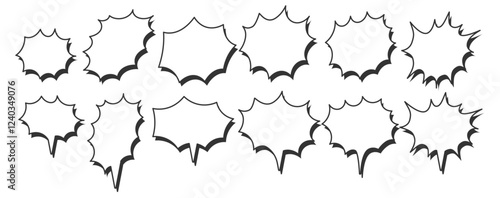 シンプルなトゲトゲの吹き出しのセット　影あり