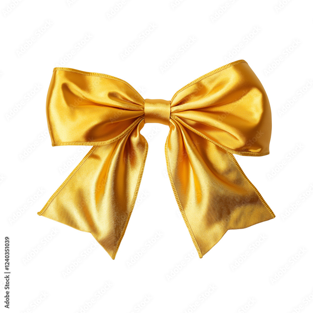 Naklejka premium Beautiful golden ribbon bow, perfect for gift wrapping and decoration. Isolated on transparent background, png.