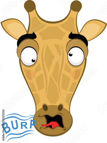 vector illustration emoji head character giraffe cartoon, mouth burping with the text burp
