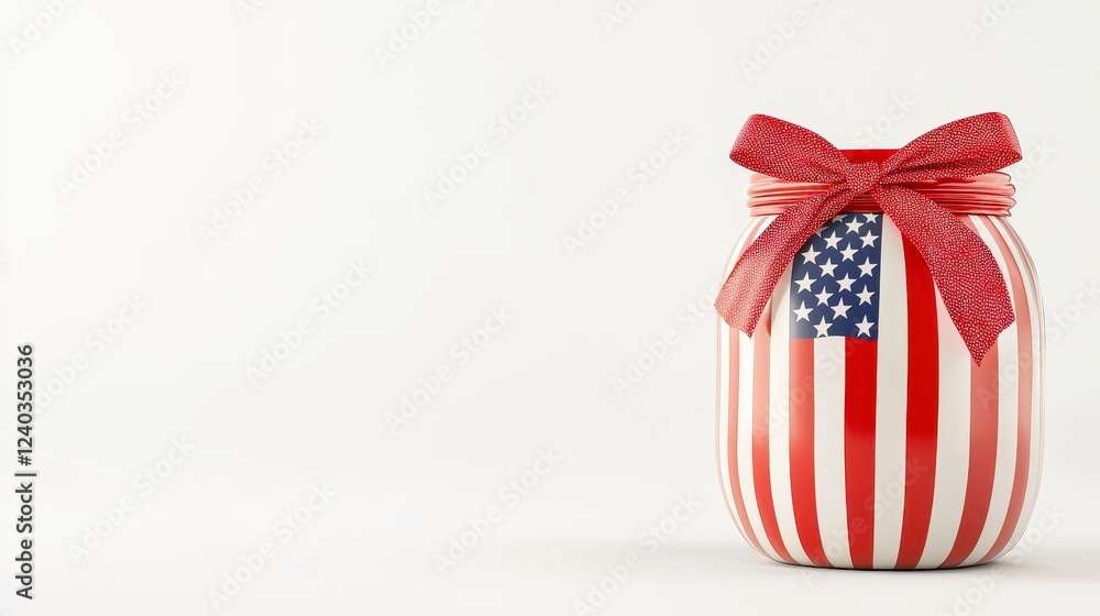 Obraz premium American Flag Decorated Egg with Red Bow on White Background