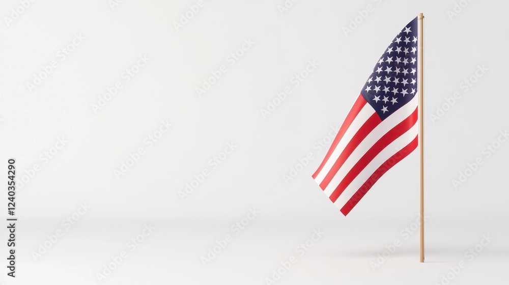 American Flag on White Background Minimalist Studio Shot American Flag on White Background Minimalist Studio Shot