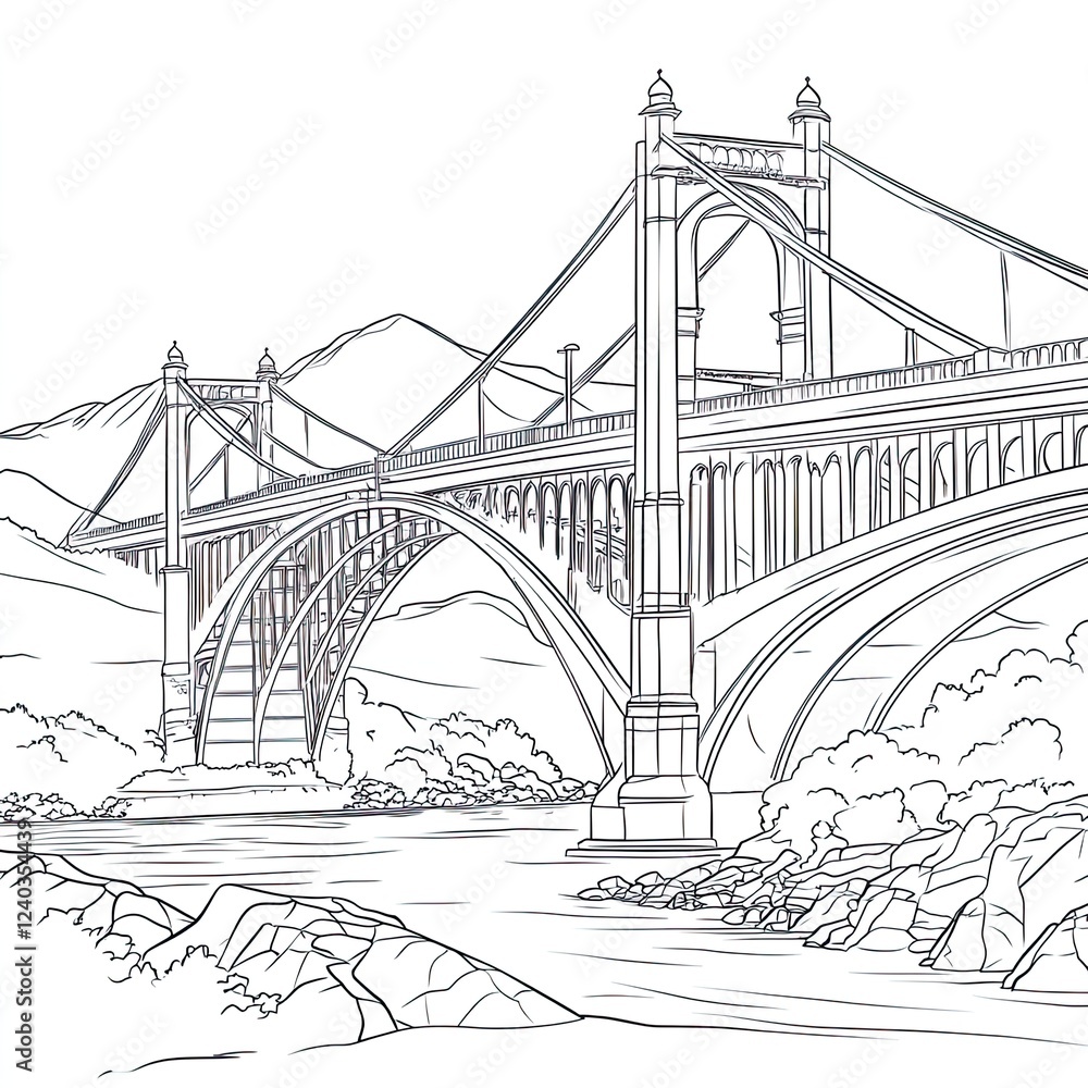 Fototapeta premium Kids Coloring Page Famous Bridges Architecture