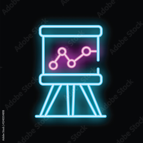 Neon glowing icon of a flipchart with a growing chart representing positive business results