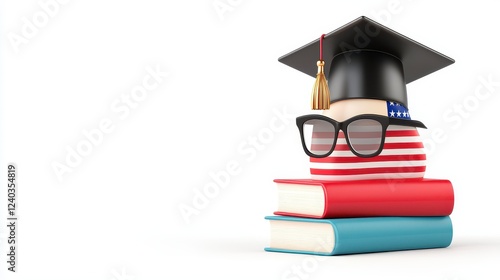American Flag Themed Books Graduation Cap and Glasses