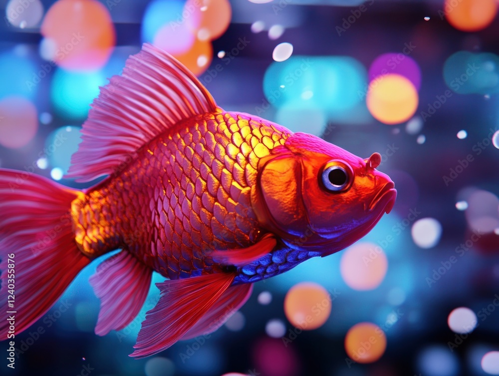 Vibrant Red Goldfish in Illuminated Aquarium Vibrant Red Goldfish in Illuminated Aquarium