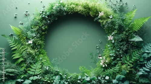 Wallpaper Mural Green Fern and Botanical Wreath with Insects and Bubbles. Generative AI Torontodigital.ca