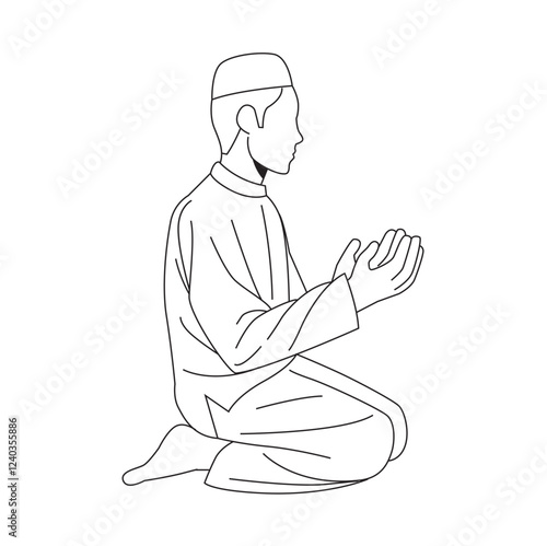 muslim people praying lineart outline style