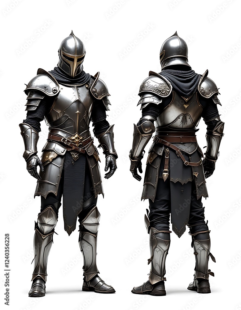Dark Fantasy Knight Armor 3d Model Render Front and Back