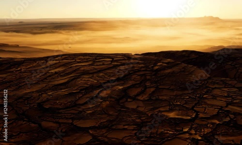 Textured Terrain Radiating Heat and Intensity in a Dramatic Cinematic Scene