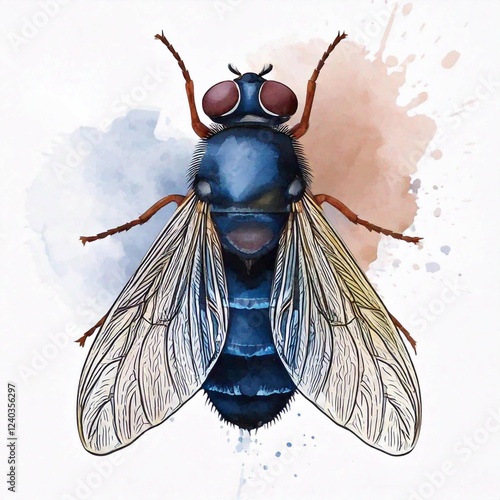 Detailed watercolor depiction of a gadfly on a clean white background showcasing intricate features