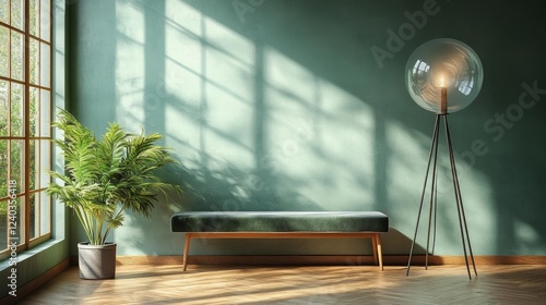 Green Living Room with Natural Lighting. Generative AI photo