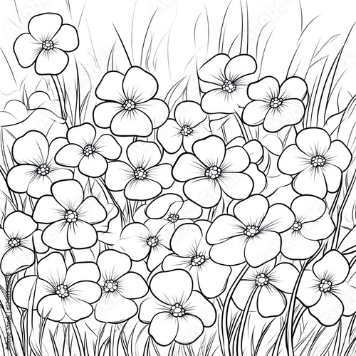Charming Forget Me Nots Meadow Simple Coloring Book Page