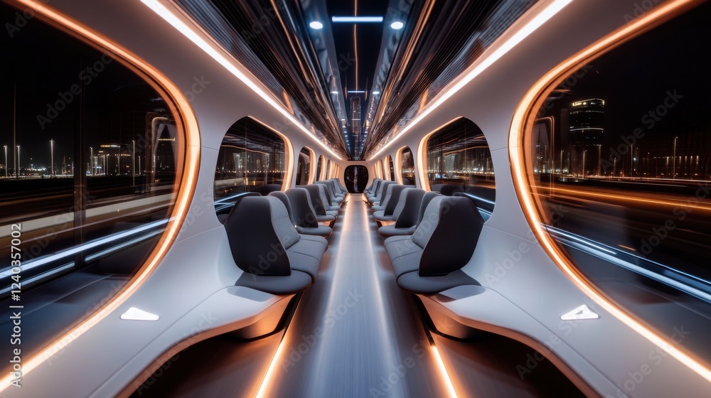 Obraz premium Futuristic Train Interior at Night