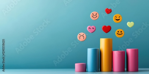 A colorful chart with emoji expressions above it symbolizes emotional data or feedback in a playful, engaging way.