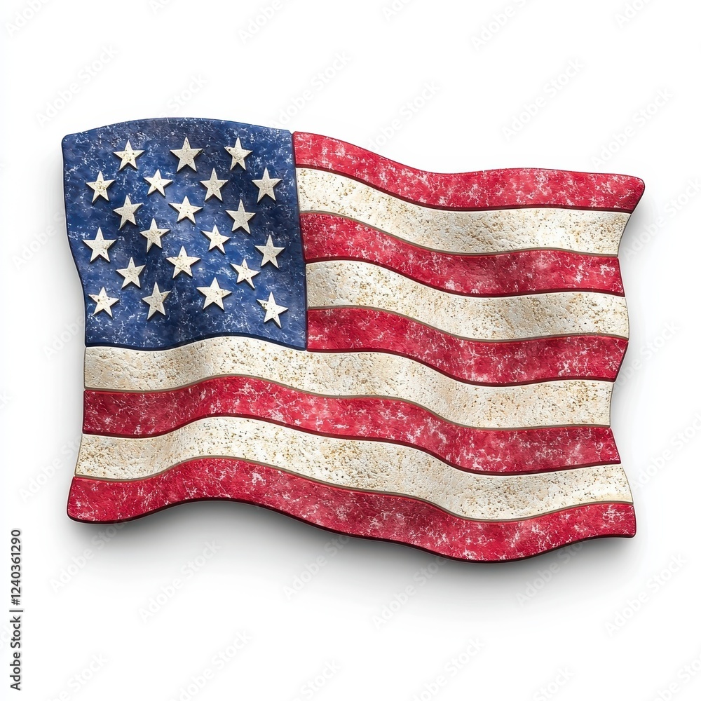 Fototapeta premium Distressed American Flag with Glitter Texture on White Background