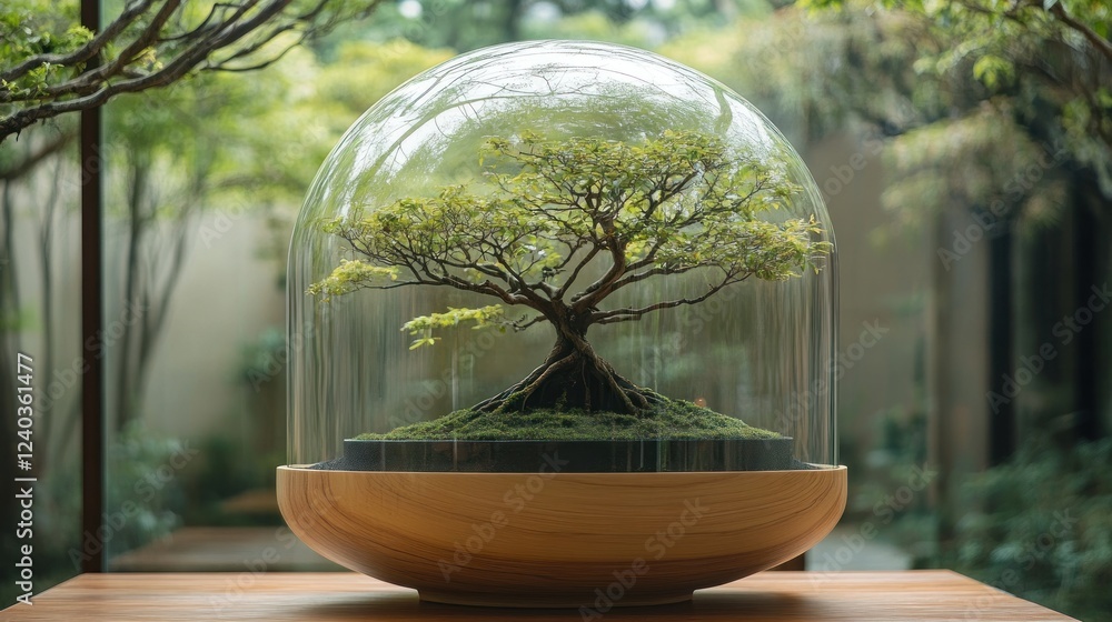 Miniature Bonsai Tree Enclosed In Glass Dome Miniature Bonsai Tree Enclosed In Glass Dome