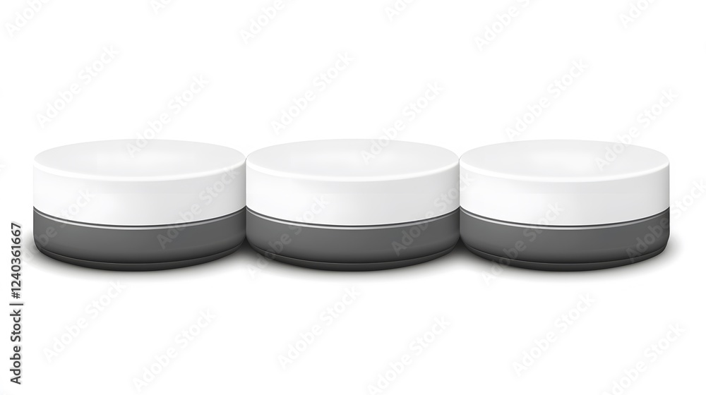 Three Gray and White Cosmetic Jars Mockup Product Packaging Design Three Gray and White Cosmetic Jars Mockup Product Packaging Design