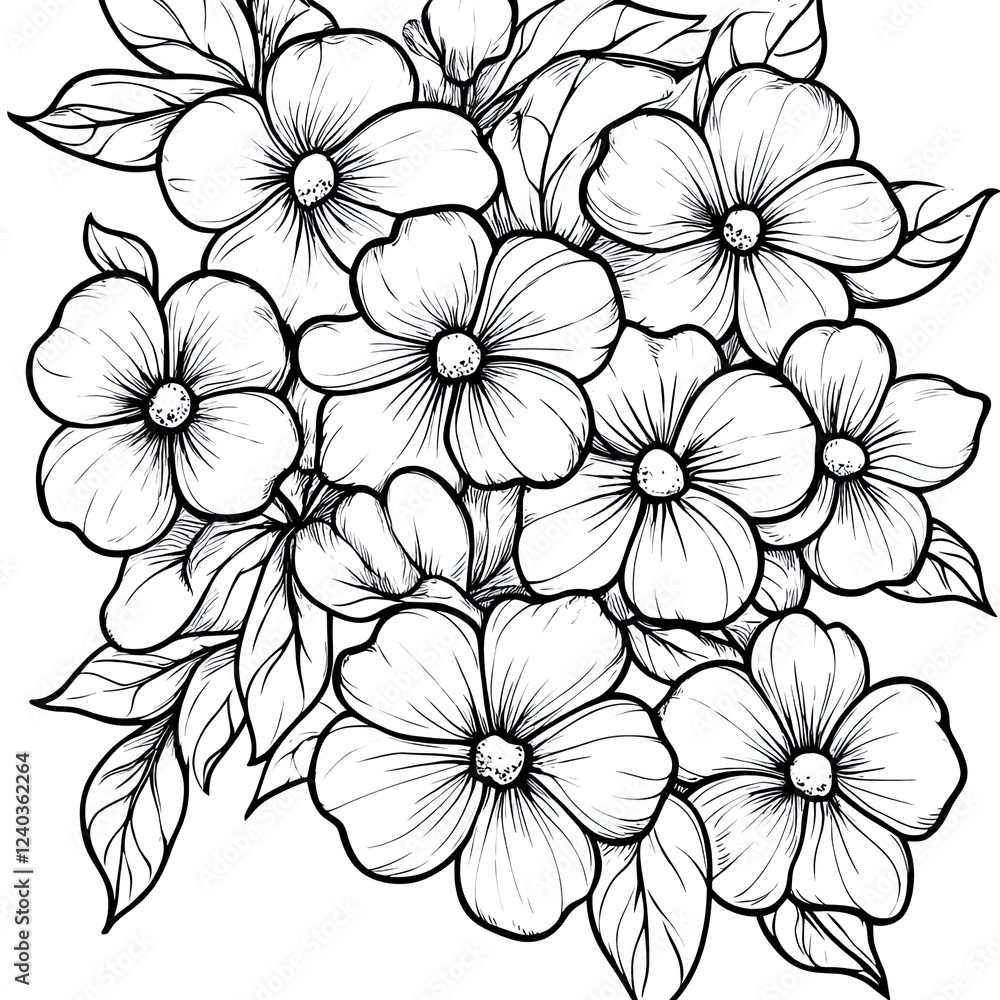 Charming Periwinkle Ground Cover Coloring Page Simple Botanical Illustration for Adults and Children Charming Periwinkle Ground Cover Coloring Page Simple Botanical Illustration for Adults and Children