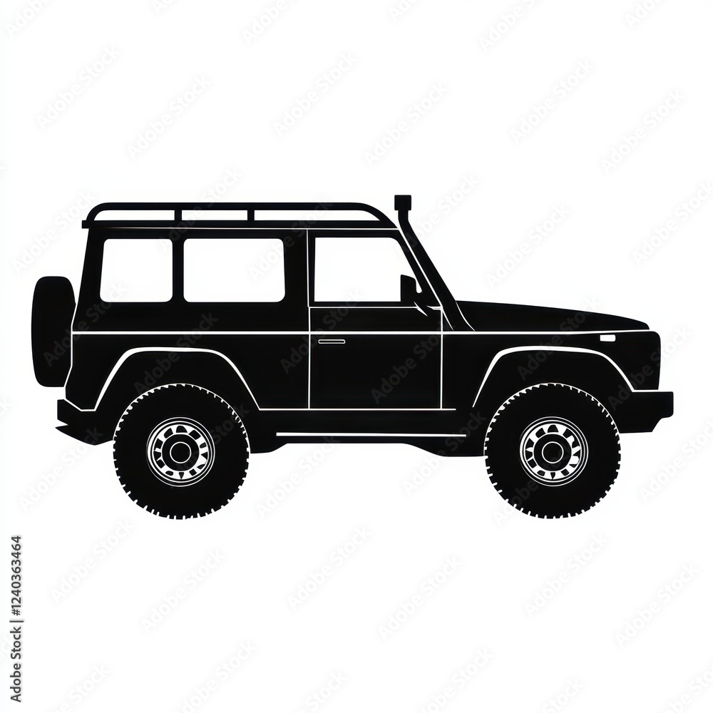 Silhouette of an off road vehicle against a white background showcasing its rugged design and strong wheels. Generative AI Silhouette of an off road vehicle against a white background showcasing its rugged design and strong wheels. Generative AI