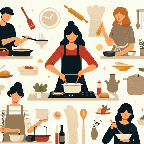 vector image of people cooking