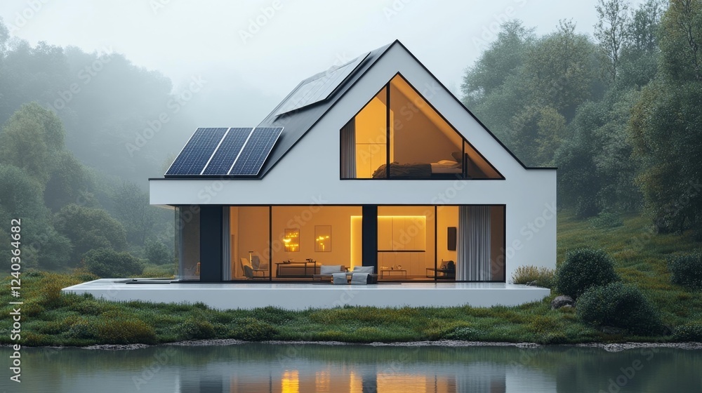 Modern House by a Lake. Generative AI Modern House by a Lake. Generative AI