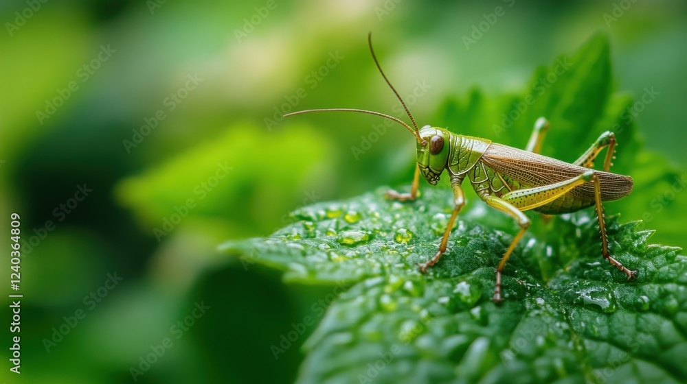 Fototapeta premium Grasshopper leaf. Generative AI