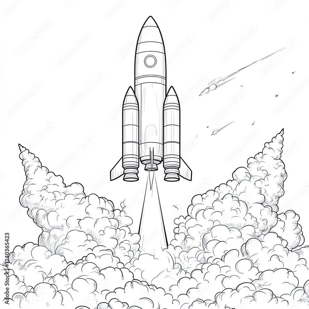 Naklejka premium Simple Rocket Launch Sequence Educational Coloring Book Page