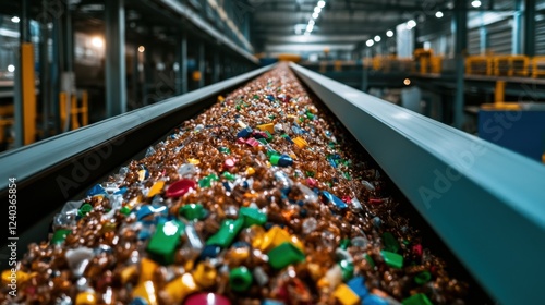 Wallpaper Mural Recycling facility conveyor with mixed waste streams in industrial setting Torontodigital.ca