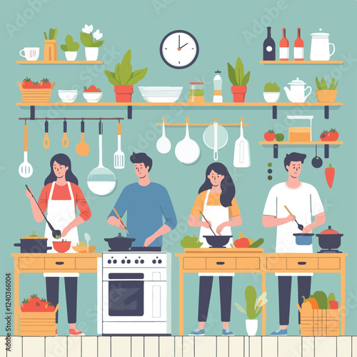 vector image of people cooking