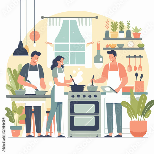 vector image of people cooking